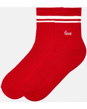 Pull&Bear Striped Sports Socks - Red