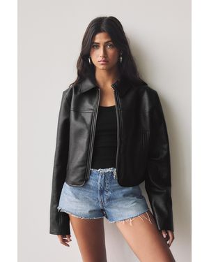 Pull&Bear Cropped Faux Leather Jacket - Black