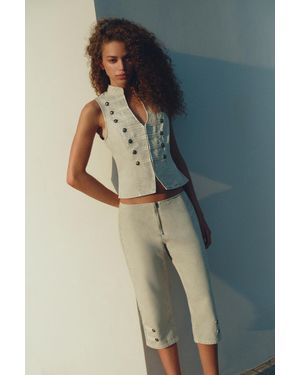 Pull&Bear Button And Toggle Capris - Blue