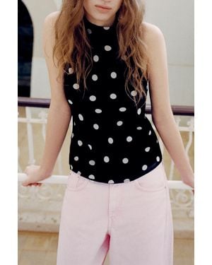 Pull&Bear Polka Dot Halter Top - White