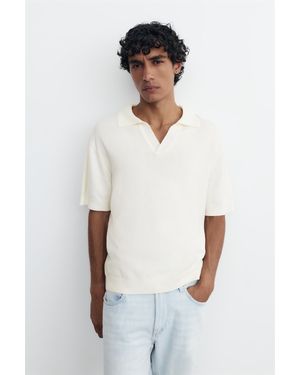Pull&Bear Textured Terry Polo Shirt - White