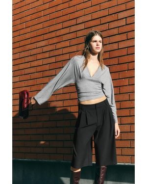 Pull&Bear Gathered V-Neck Top - Brown