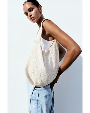 Pull&Bear Embroidered Tote Bag - White