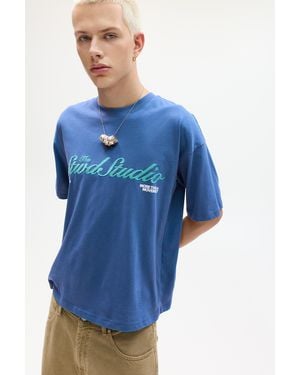 Pull&Bear Stwd T-Shirt With Embroidered Detail - Blue