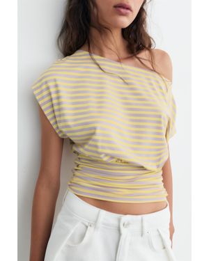 Pull&Bear Asymmetric Short Sleeve T-Shirt - Natural