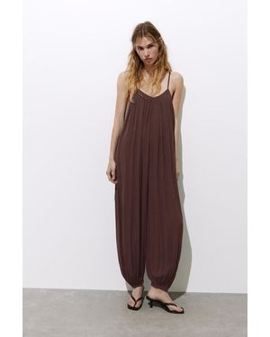 Pull&Bear Flowing Sarouel Jumpsuit - Brown