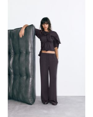 Pull&Bear Soft-Touch Wide-Leg Trousers - Blue