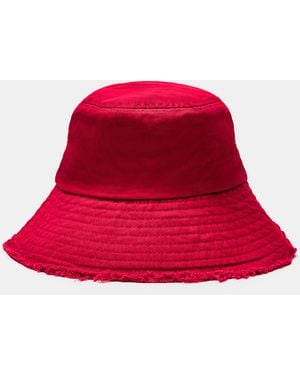 Pull&Bear Frayed Hem Bucket Hat - Red