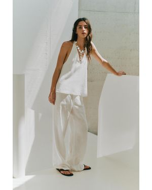 Pull&Bear 100% Linen Trousers - White