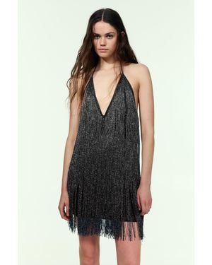 Pull&Bear Short Halter Dress With Fringes - Black
