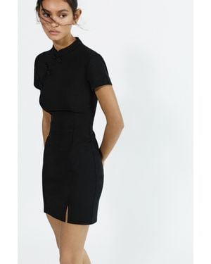 Pull&Bear Short Qipao Dress With Knot Buttons - Black