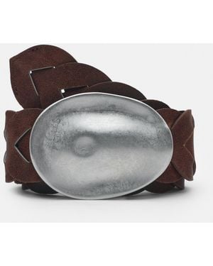 Pull&Bear Irregular Oval Buckle Belt - Grey