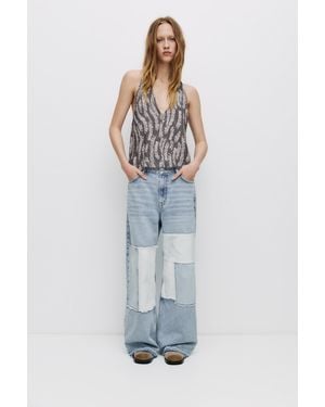Pull&Bear Patchwork Jeans - Blue