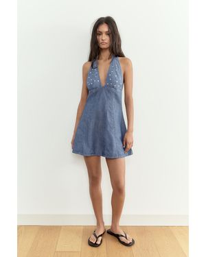 Pull&Bear Short Studded Denim Dress - Blue