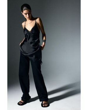 Pull&Bear Asymmetric Lace Camisole Top - Grey