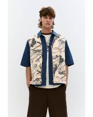 Pull&Bear Branch Print Waistcoat - Blue