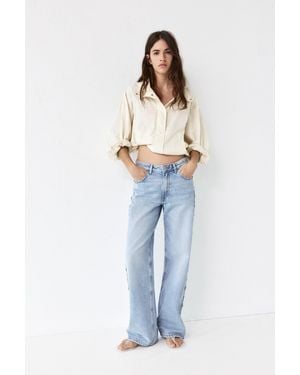 Pull&Bear Baggy Jeans With Button Detail - Blue
