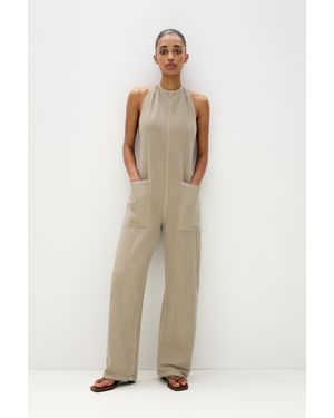 Pull&Bear Super Baggy Jumpsuit With Open Back - Natural