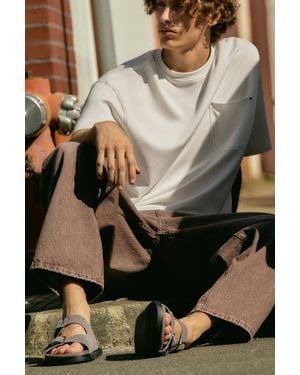 Pull&Bear Leather Buckle Sandals - White