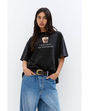Pull&Bear Coffee Graphic T-Shirt - Blue