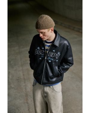 Pull&Bear Faux Leather Flower Jacket - Black