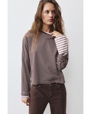 Pull&Bear Boxy-Fit Long Sleeve T-Shirt - Brown