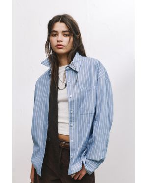 Pull&Bear Striped Shirt With Front Pocket - Blue