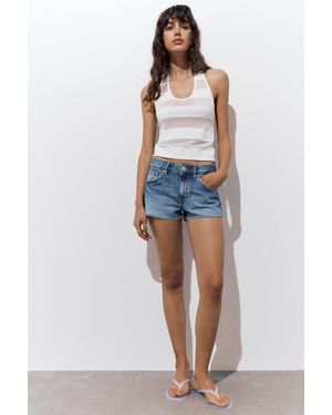 Pull&Bear Mini Ripped Denim Shorts - Blue