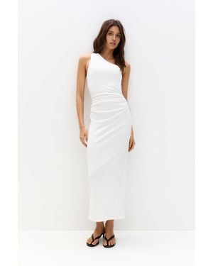 Pull&Bear Asymmetric Midi Dress - White