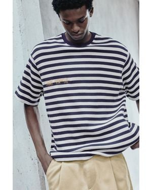 Pull&Bear Regular Fit Striped T-Shirt - Blue