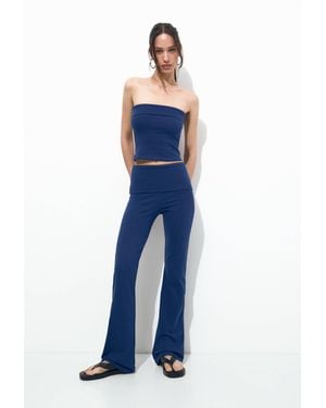 Pull&Bear Flared Trousers With Fold-Over Waist - Blue