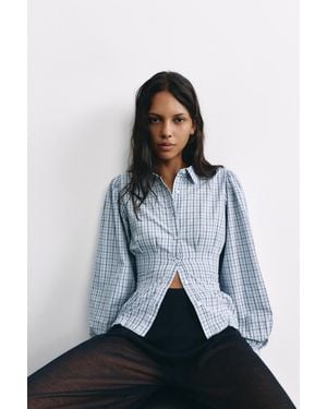 Pull&Bear Plaid Fitted Shirt - Blue
