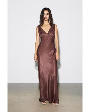 Pull&Bear Satin Midi Dress - Brown