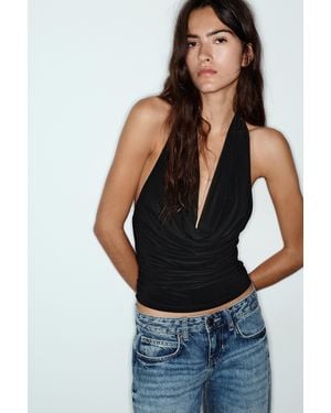 Pull&Bear Drapiertes Neckholder-Top - Schwarz