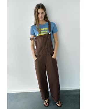 Pull&Bear Long Denim Dungarees - Blue