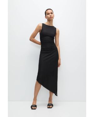 Pull&Bear Asymmetric Tulle Midi Dress - Black