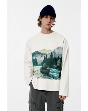 Pull&Bear Sweatshirt With Graphic - Green