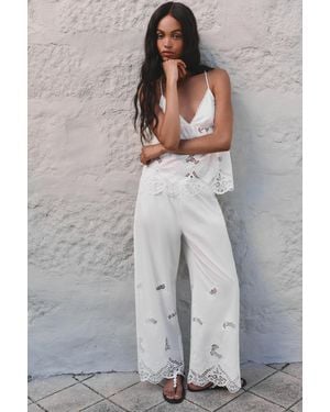 Pull&Bear Trousers With Swiss Embroidery - Grey