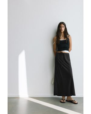 Pull&Bear Satin Midi Skirt - Black