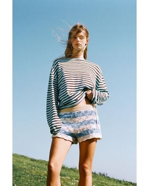 Pull&Bear Striped Crochet Shorts - Blue