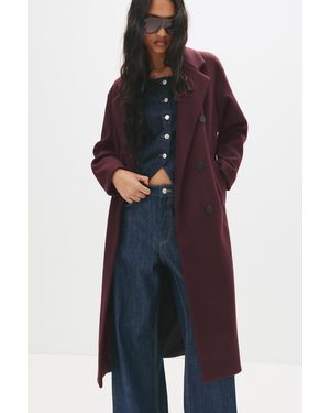 Pull&Bear Long Double-Breasted Cloth Coat - Red