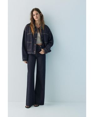 Pull&Bear Wide Leg Jeans With Crossover Waistband - Blue