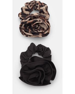 Pull&Bear Pack Of Floral Scrunchies - Black