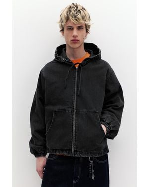 Pull&Bear Stwd Zip-Up Hoodie - Black