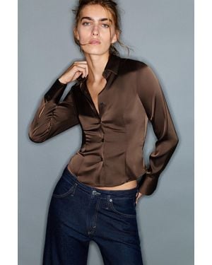 Pull&Bear Fitted Satin Shirt - Blue