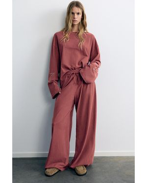Pull&Bear Star Wide-Leg Trousers - Red