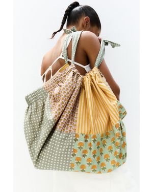 Pull&Bear Printed Maxi Shopper Bag - Yellow