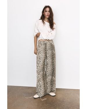 Pull&Bear Leopard Print Baggy Jeans - Grey