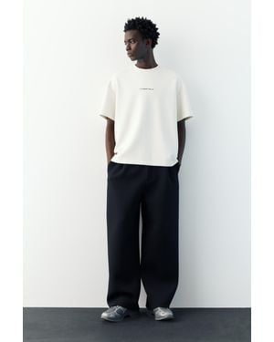 Pull&Bear Short Sleeve Sweatshirt With Slogan - White