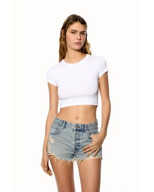 Pull&Bear Ripped Denim Shorts - Blue